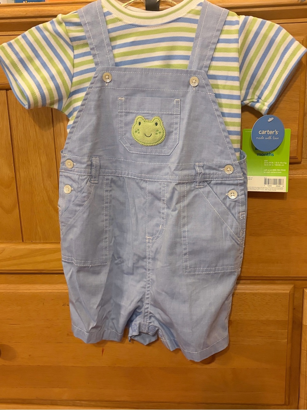 Carter's Two Piece Shortall Blue w/Frog Appliqué & Shirt Size 24 Months New wTag
